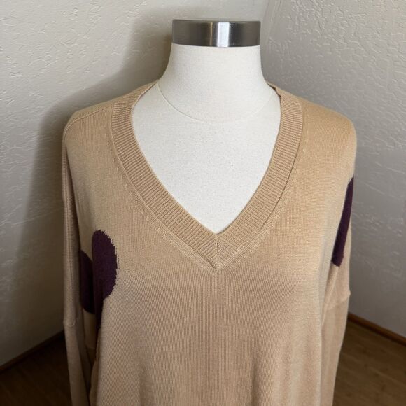 Laurie Felt V Neck Sweater Womens XL Tan Heart Print Cashmere Blend Preppy - Picture 4 of 11